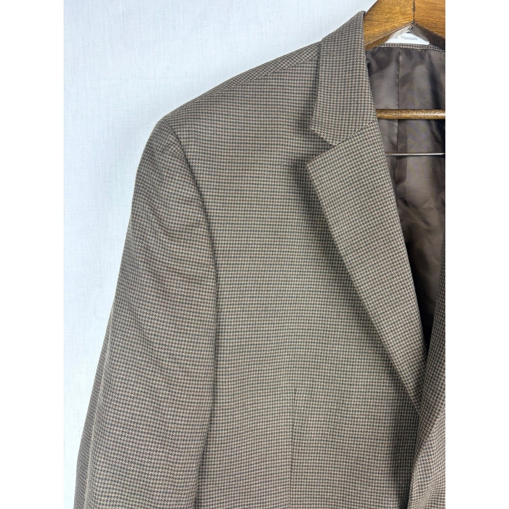 Mens Chaps 44R Brown Houndstooth Two Button Blazer Sport Coat Jacket Micro - Picture 3 of 16